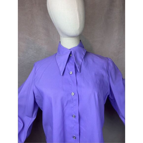Vintage 1970s Dagger Top Bishop Sleeve Mod MCM Plus Size Large Disco Purple - Picture 4 of 9